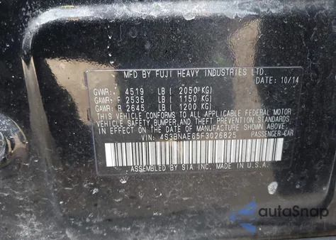 2015 Subaru Legacy 2.5I Premium z USA, uszkodzony, nr VIN 4S3BNAE65F3026825